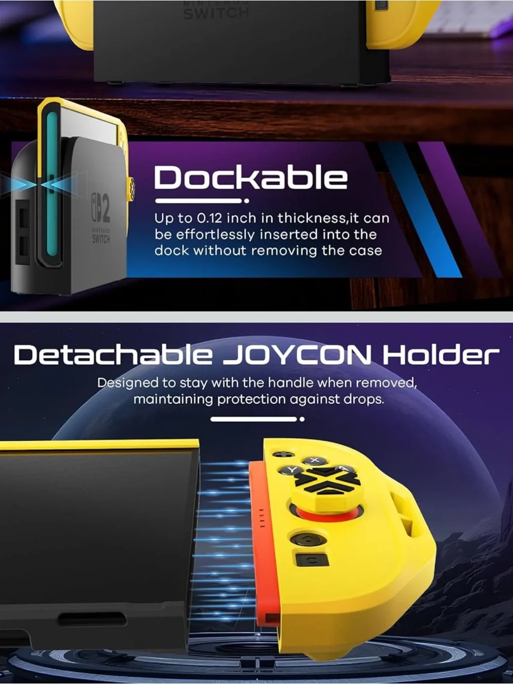 Dockable Switch 2 Grip Case 3pc. Set Military Protection Yellow/Black
